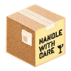 Handle With Care Embroidered Iron-On Patch: 2.5" wide