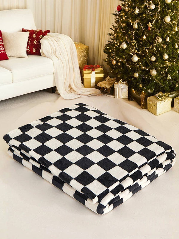 Checkerboard Printed Soft Throw Blanket 47*78 inch: Black