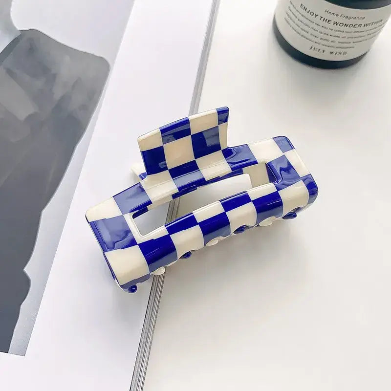 Checker Print Chessboard Hair Clip Assorted Colors: Blue