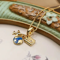 18K Gold Plated Pendant Necklace Travel Camera Charm: Passport