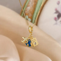 18K Gold Plated Pendant Necklace Travel Camera Charm: Passport