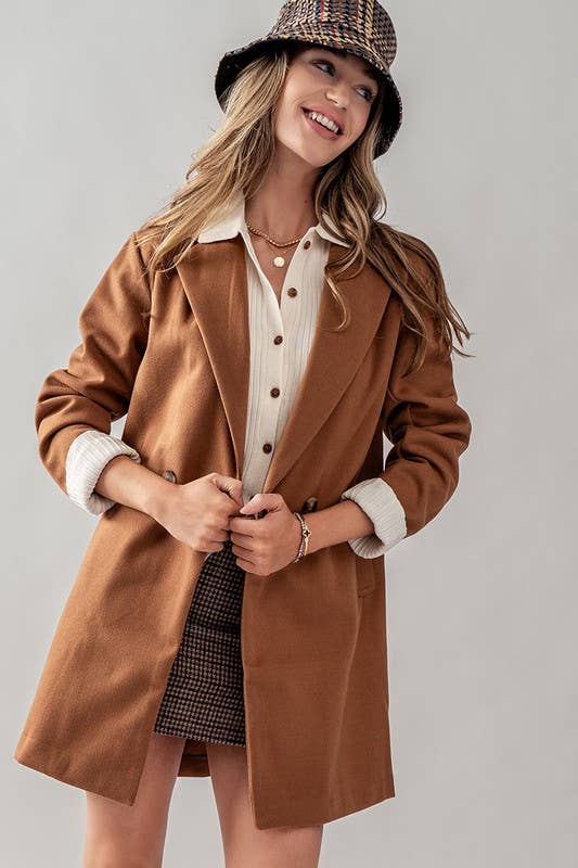 Toffee Chic: The Double-Breasted Caramel Coat