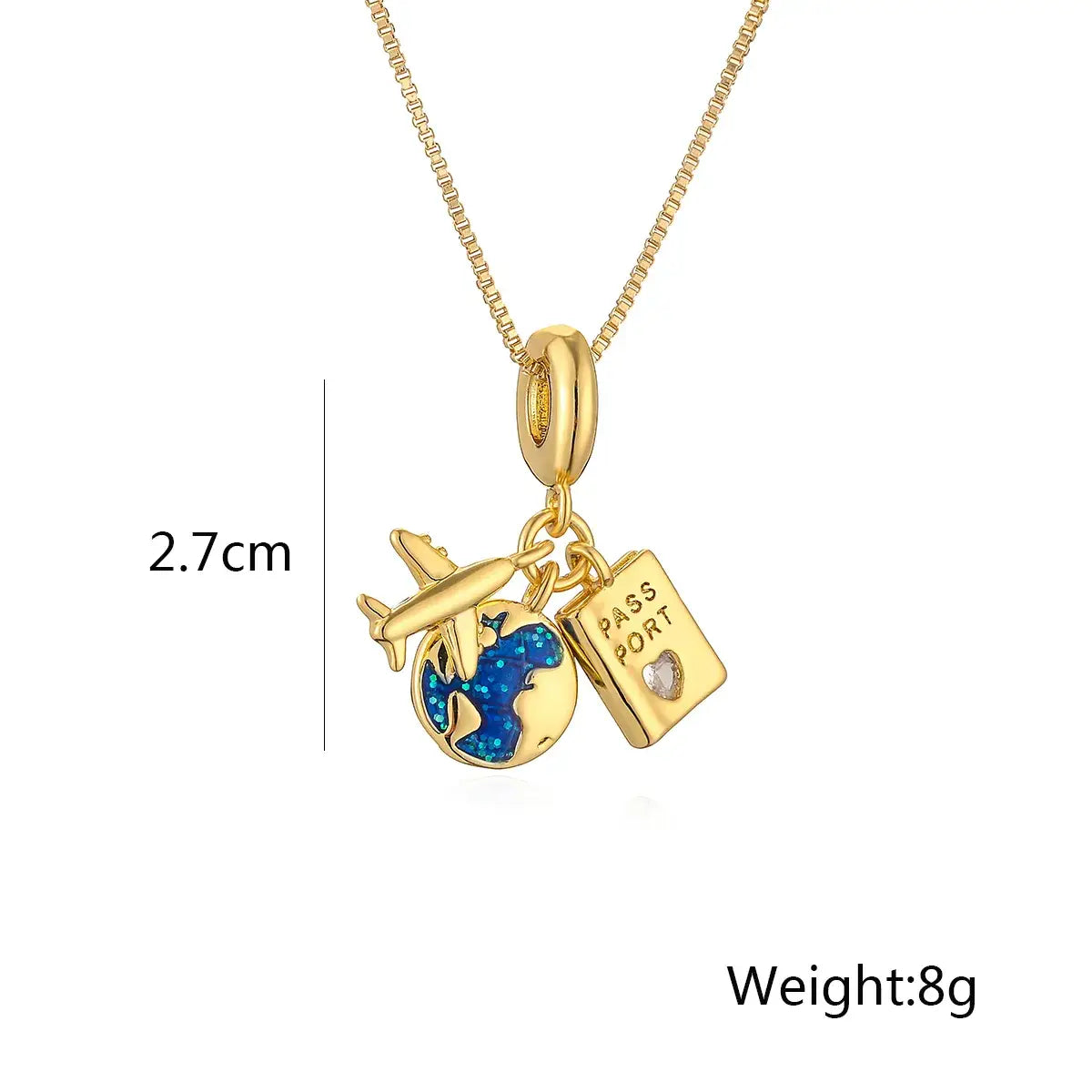 18K Gold Plated Pendant Necklace Travel Camera Charm: Passport