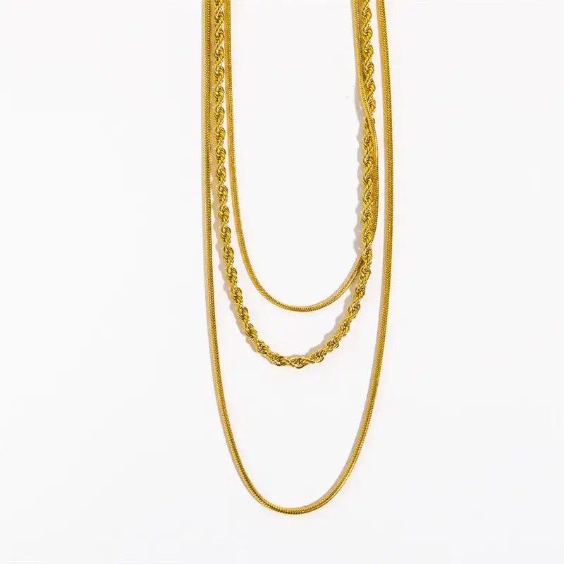 18K Gold Plated Stainless Steel Three Layer Necklace