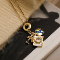 18K Gold Plated Pendant Necklace Travel Camera Charm: Passport