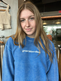 Great Lakes Vibes Blue Corded Crew