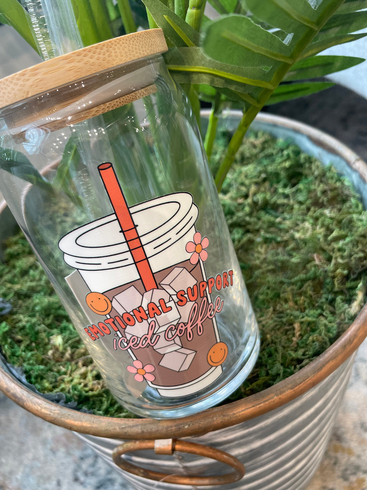 Emotional Support Iced Coffee 16oz Glass Cup