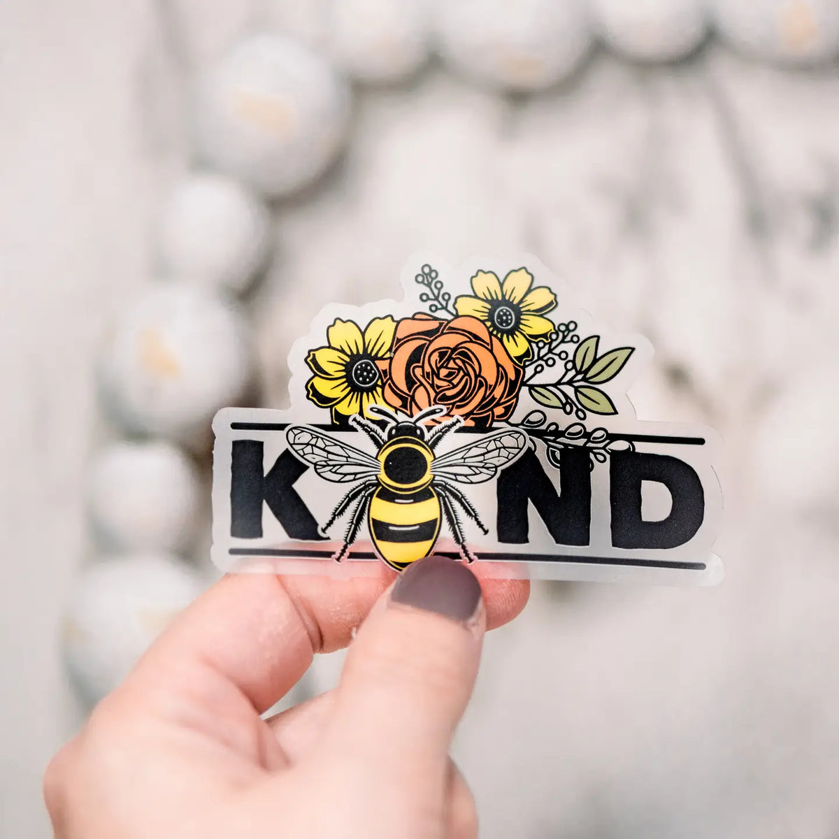 Bee Kind Clear, Vinyl Sticker, 3x3 in.