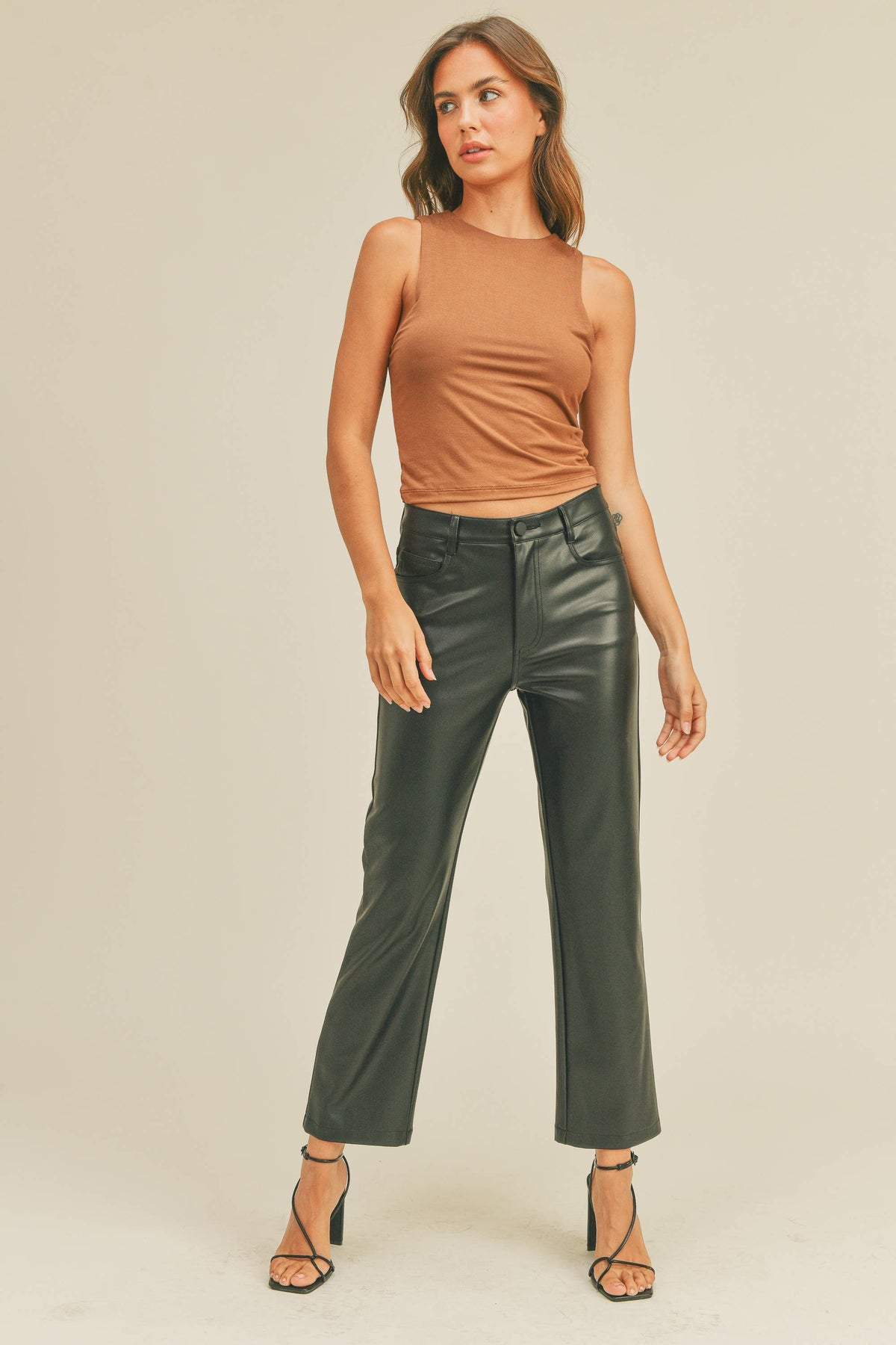 Black Faux Leather Straight Pants