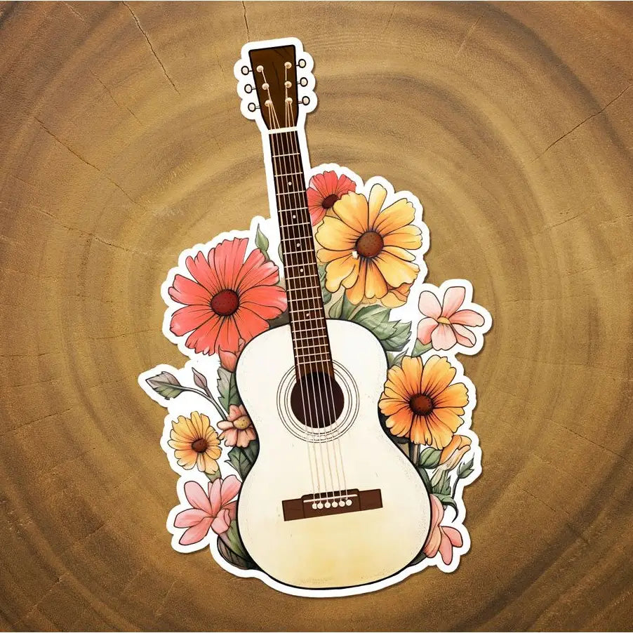 Guitar with Flowers Sticker