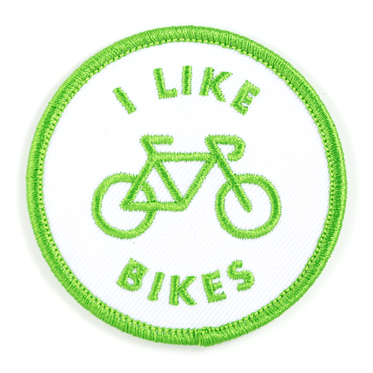 I Like Bikes Embroidered Iron-On Patch: 2.5" wide