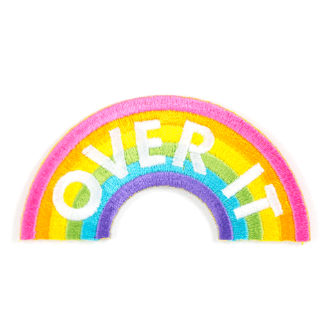 Over It Embroidered Iron-On Patch: 2" tall x 3" wide