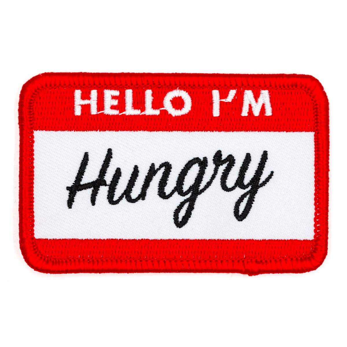 Hello I'm Hungry Embroidered Iron-On Patch: 3" wide