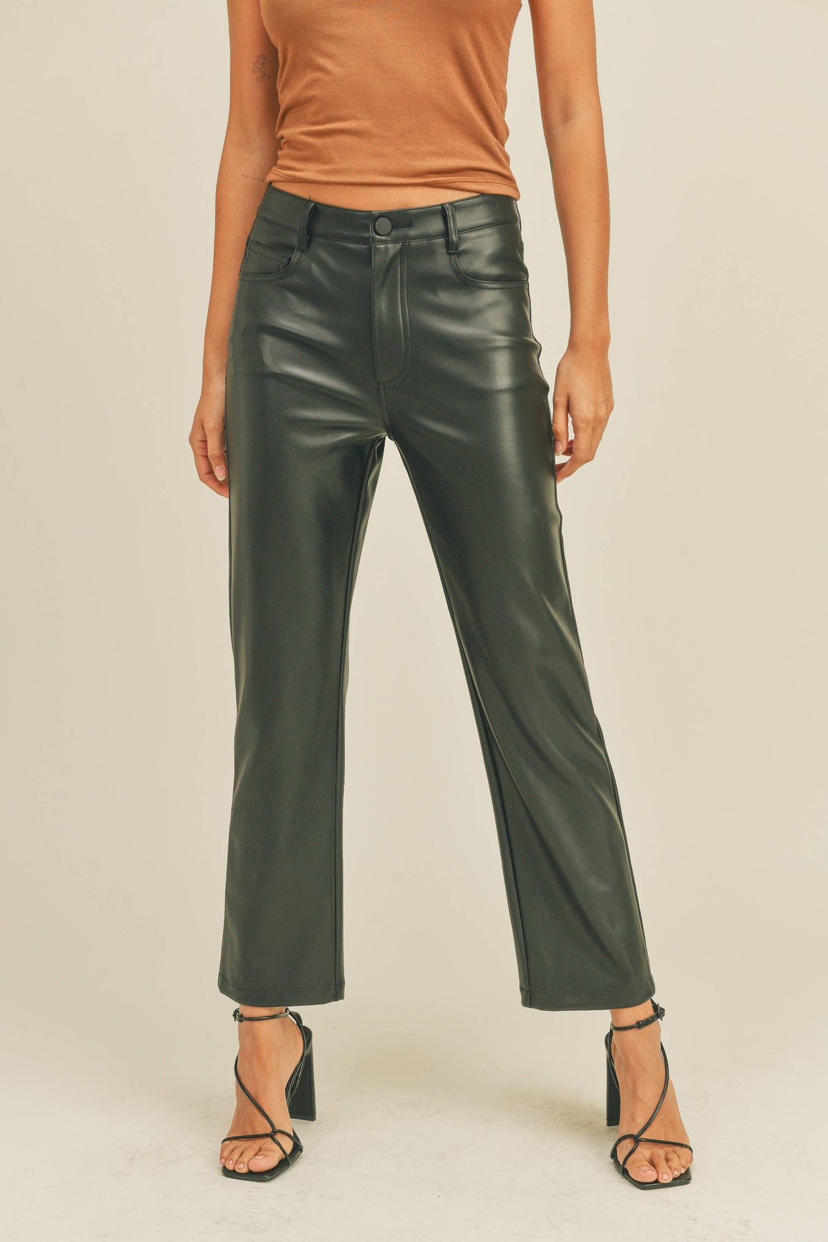 Black Faux Leather Straight Pants
