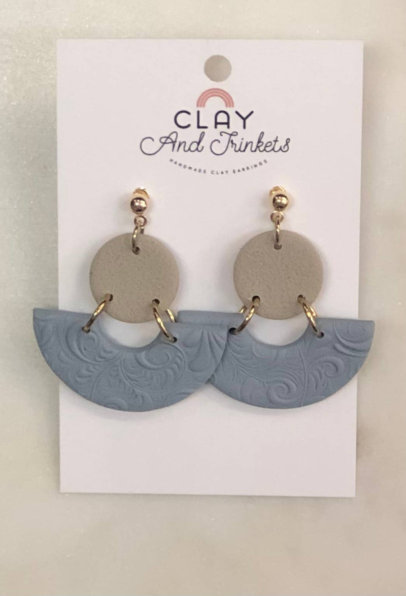 Clay earings blue and taupe