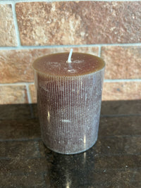 Leather 3" Round x 4"H Unscented Pleated Pillar Candle