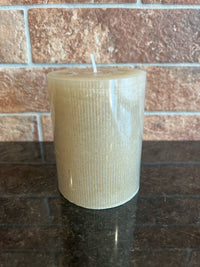 Linen 3" Round x 4"H Unscented Pleated Pillar Candle
