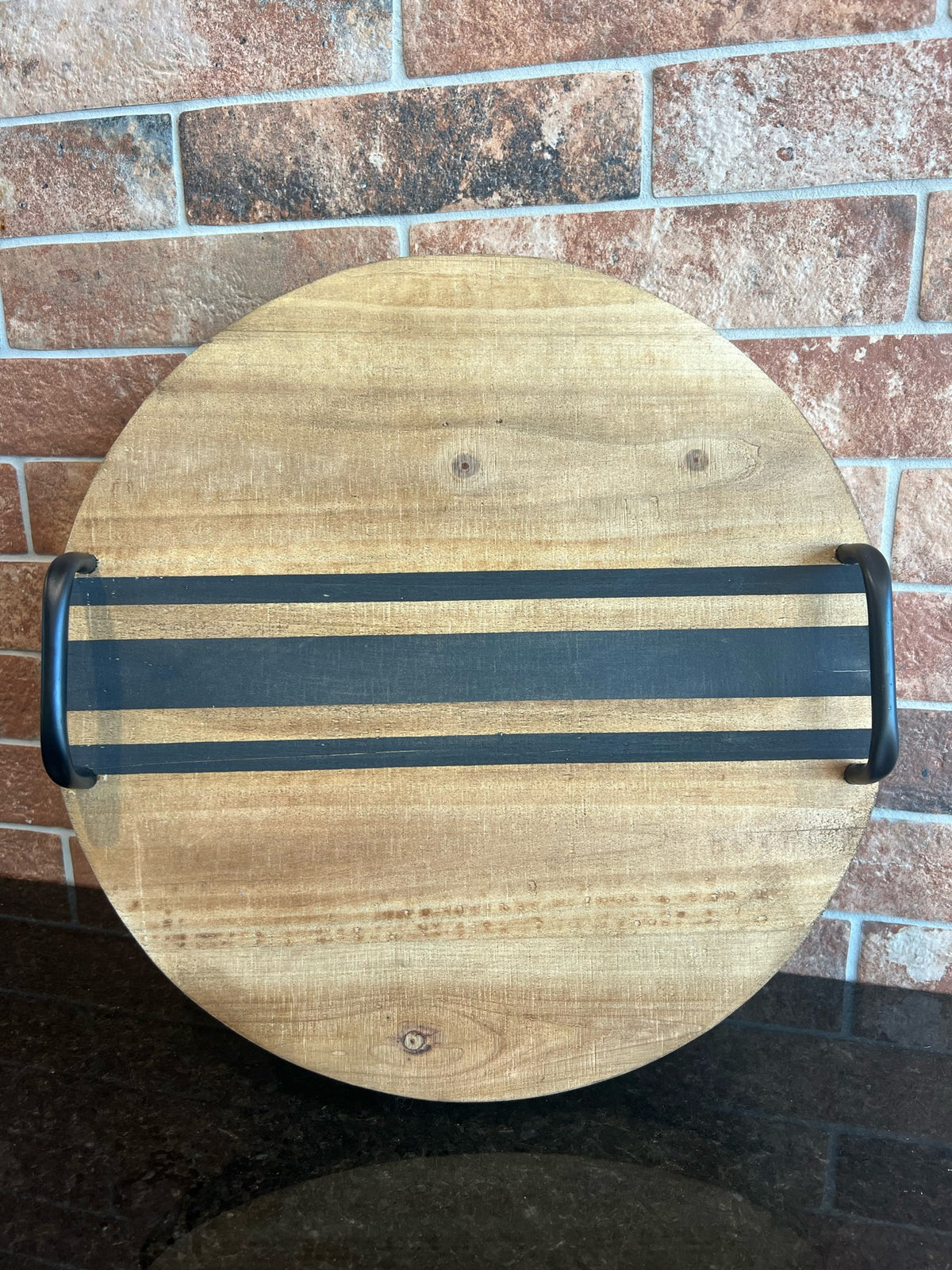 Decorative Wood Tray with Black Lines and Handles
