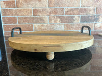Decorative Wood Tray with Black Lines and Handles