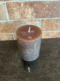 Leather 3" Round x 4"H Unscented Pleated Pillar Candle