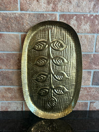 Decorative Debossed Metal Tray, Antique Gold Finish